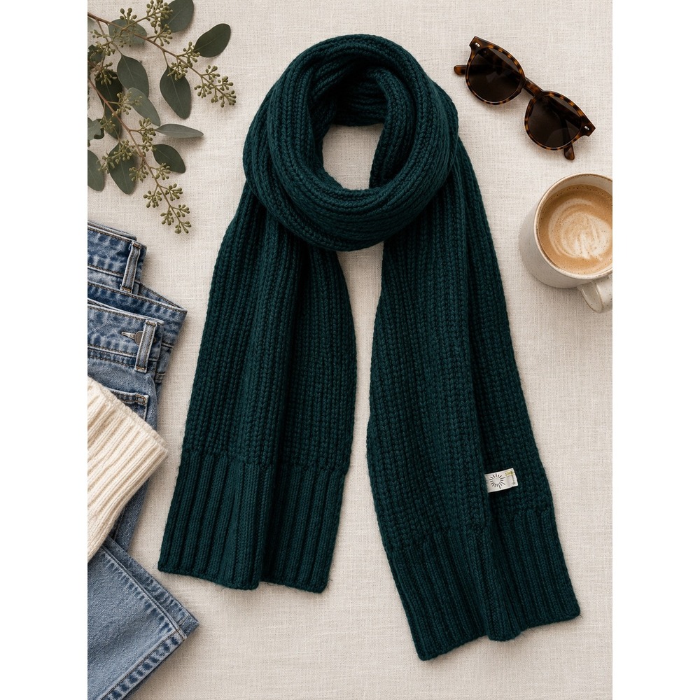 OFFLINE by Aerie Dark Green Ribbed Chunky Knit Winter Scarf OS